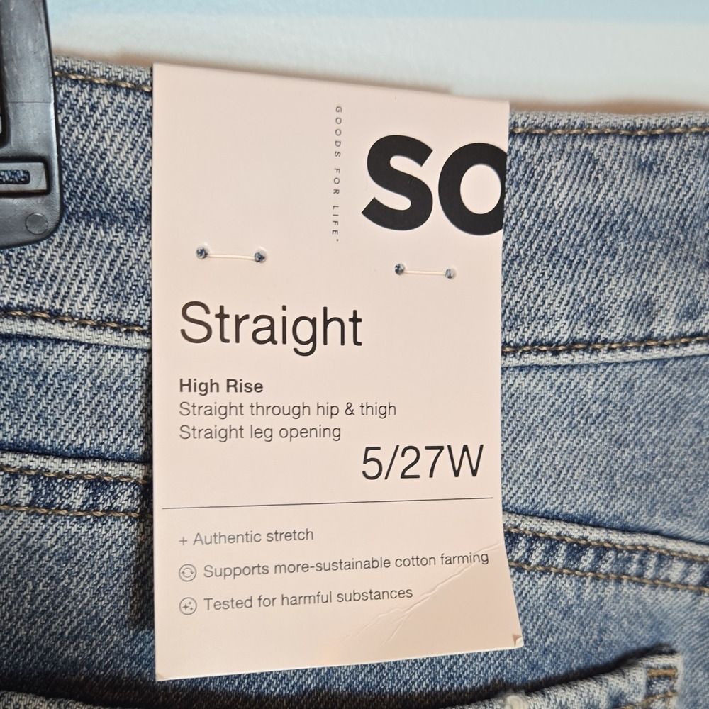 SO High Rise Straight Distressed Jeans Womens 5/27W Blue Authentic Stretch - Picture 6 of 7